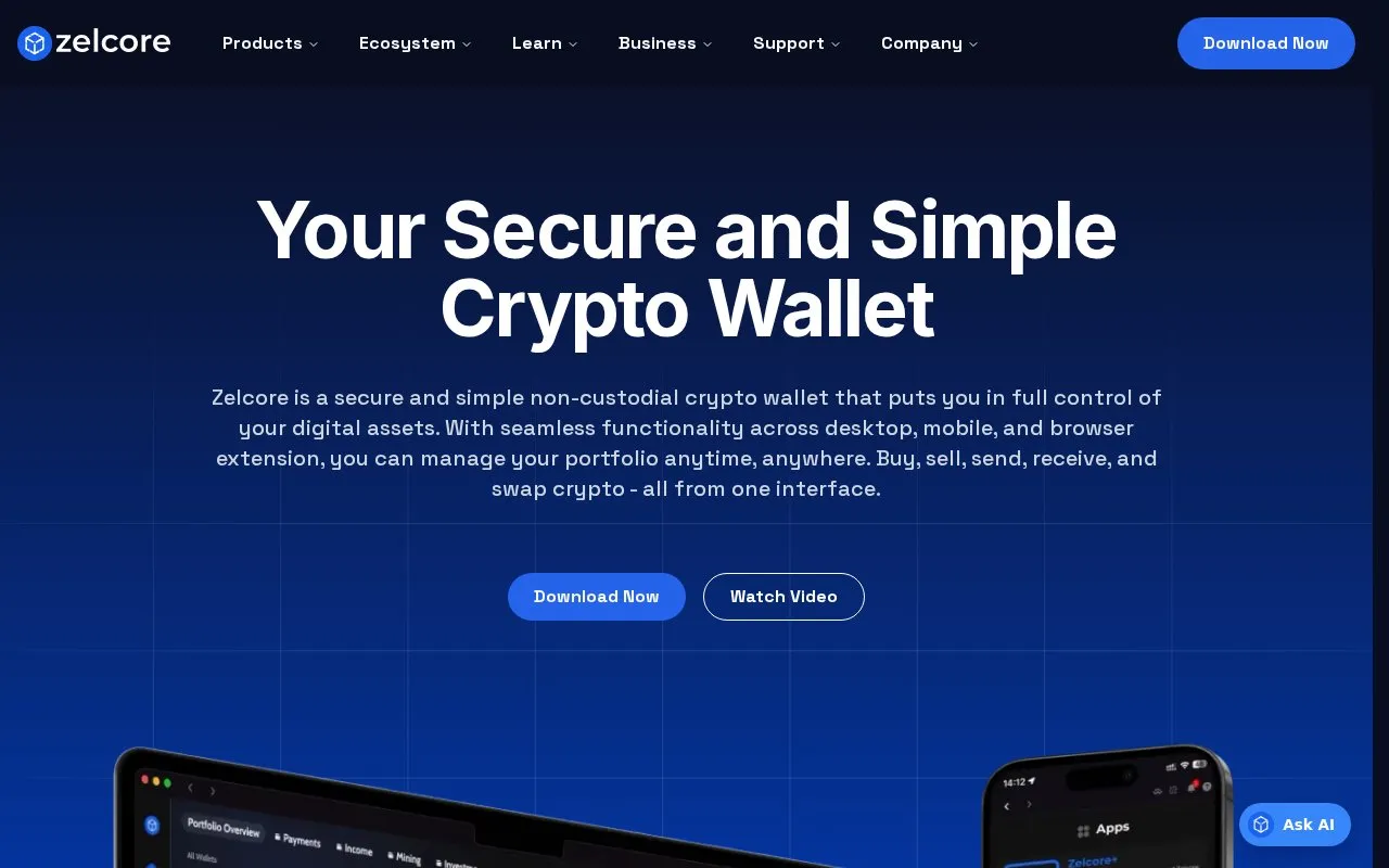 Zelcore homepage screenshot