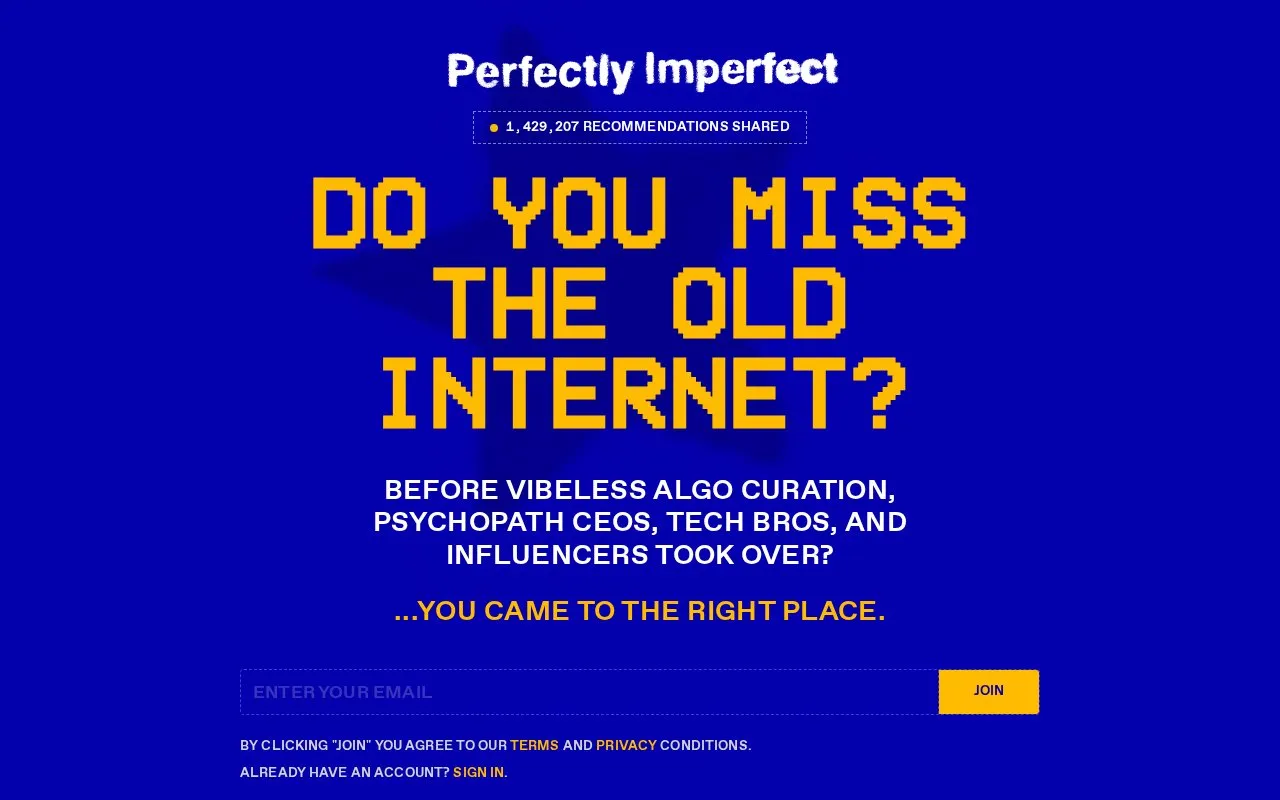 Perfectly Imperfect homepage screenshot