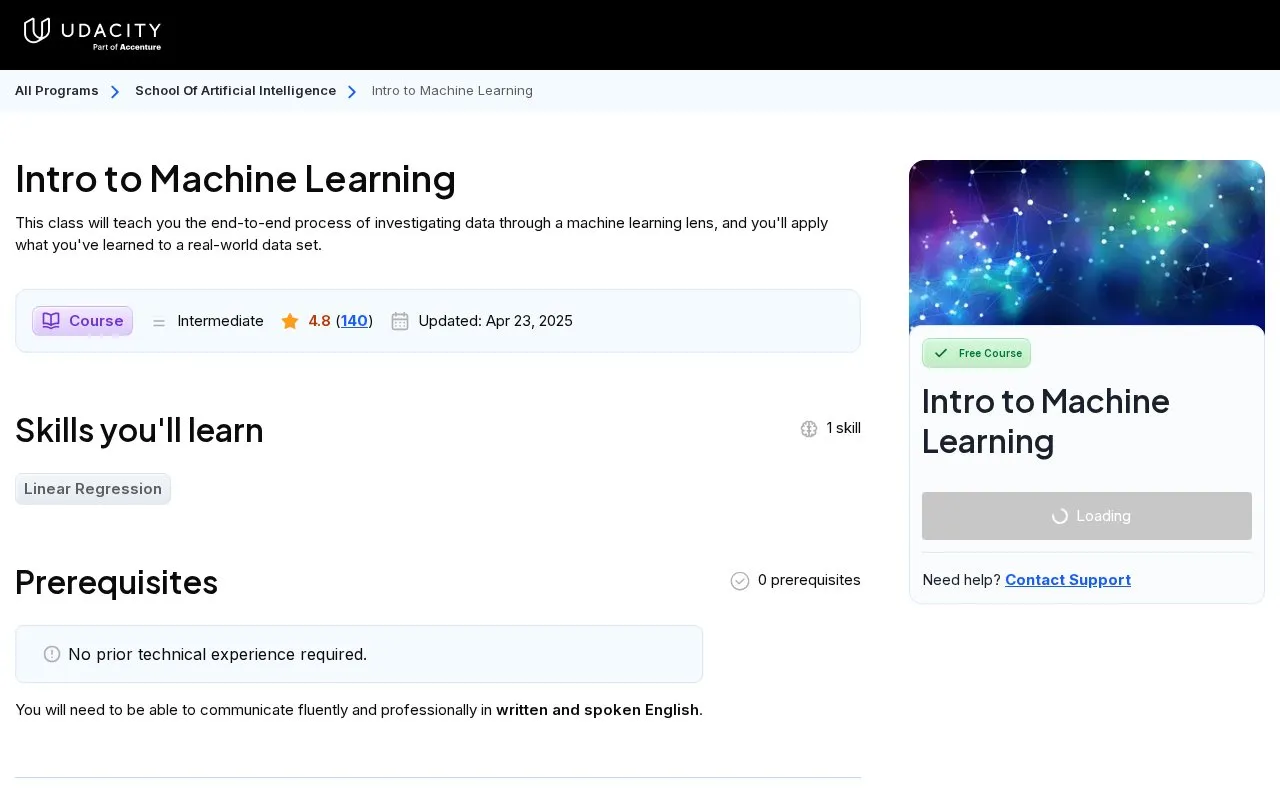 Sebastian Thrun’s Introduction To Machine Learning homepage screenshot