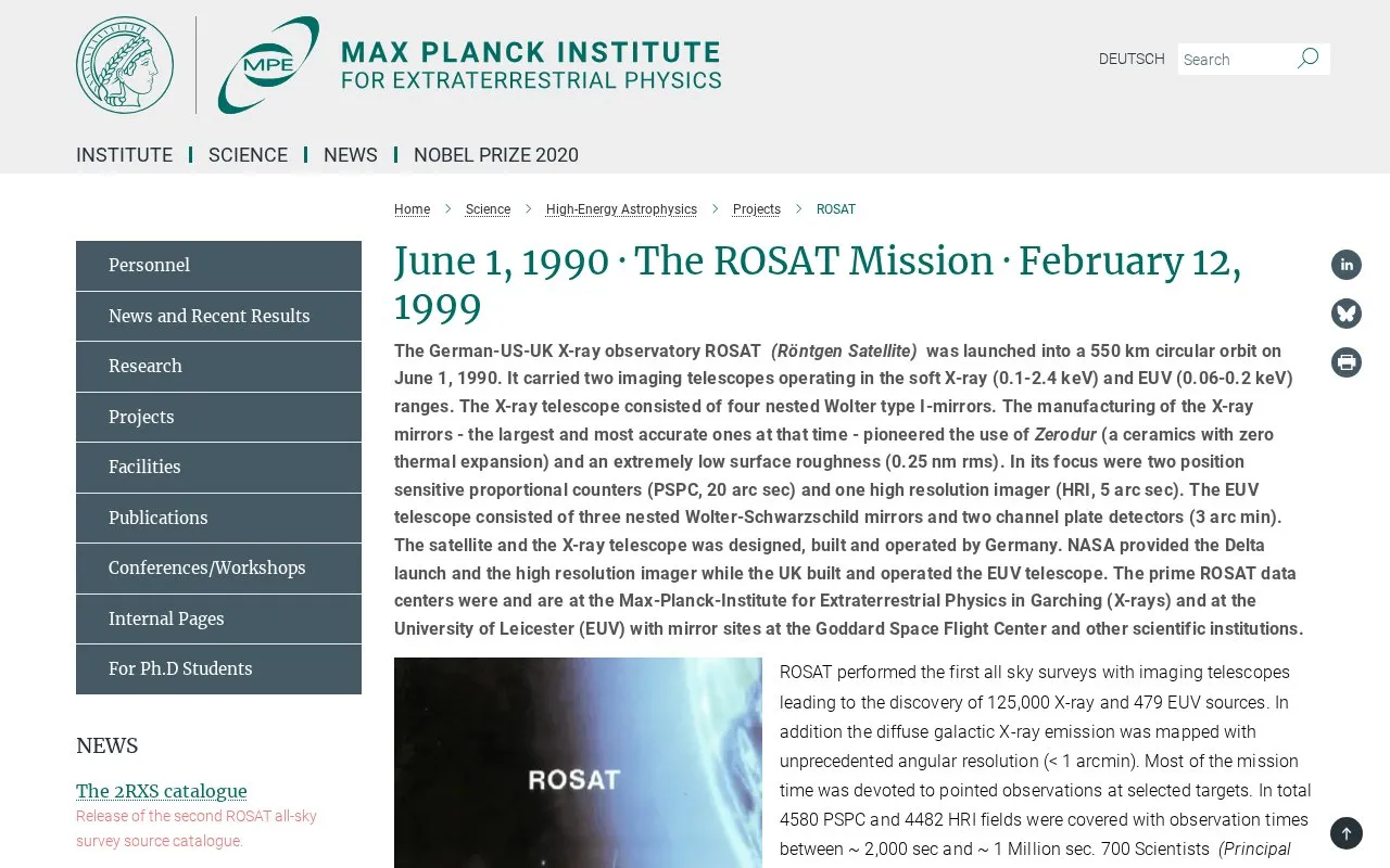 The ROSAT Mission homepage screenshot