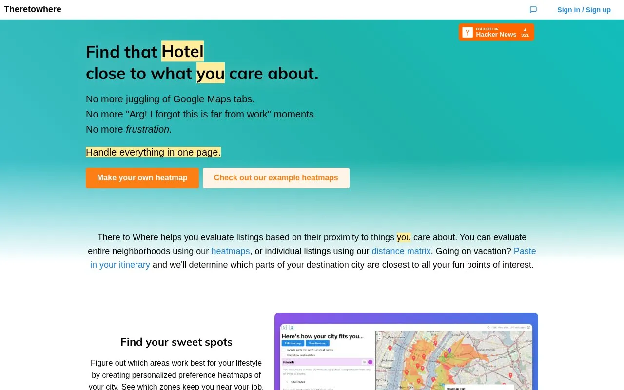 There to Where homepage screenshot