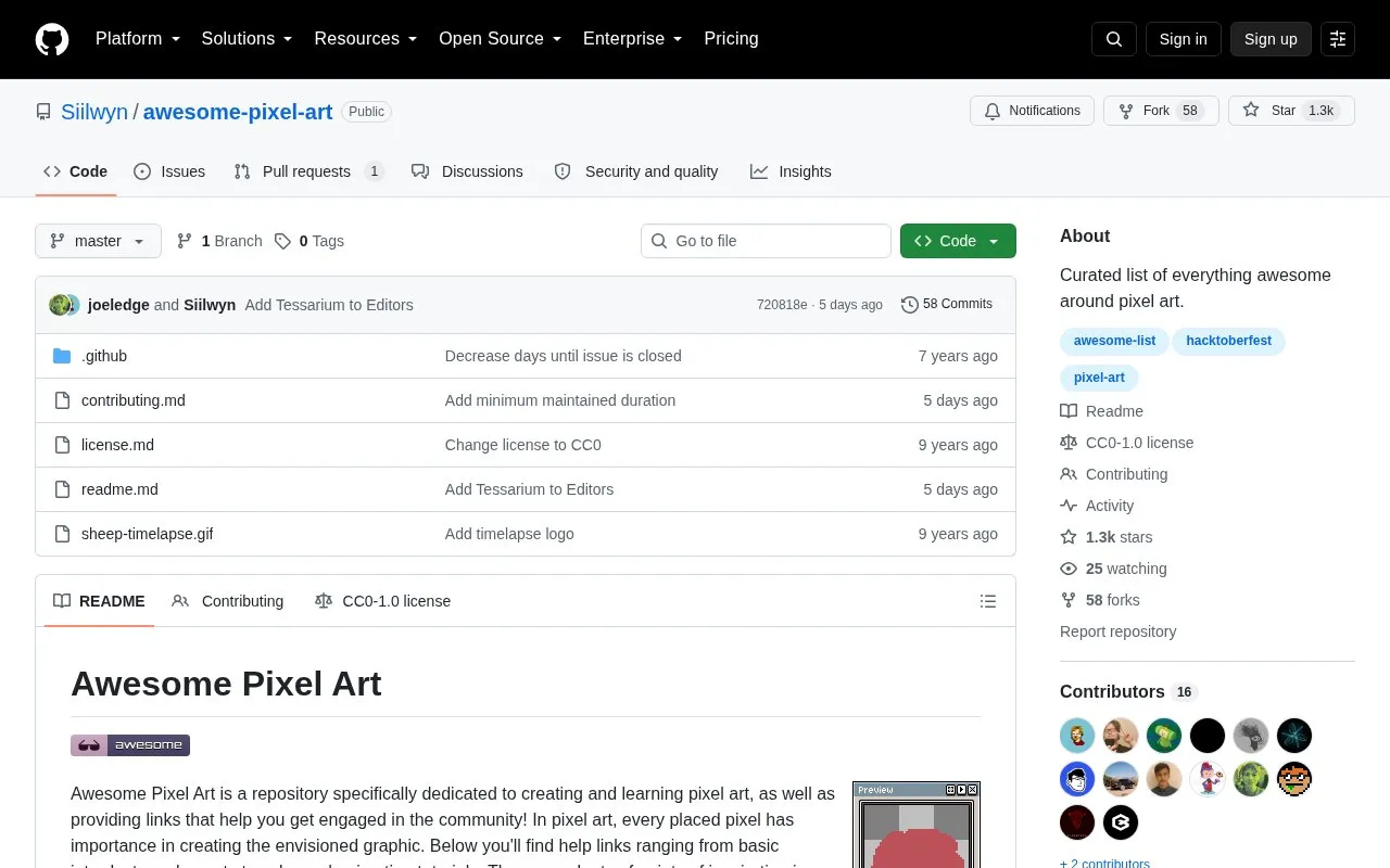 Awesome Pixel Art homepage screenshot