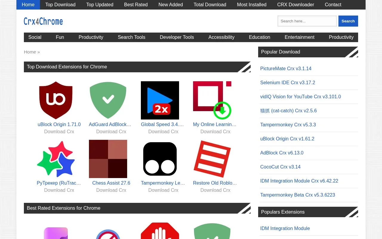 Crx4Chrome homepage screenshot