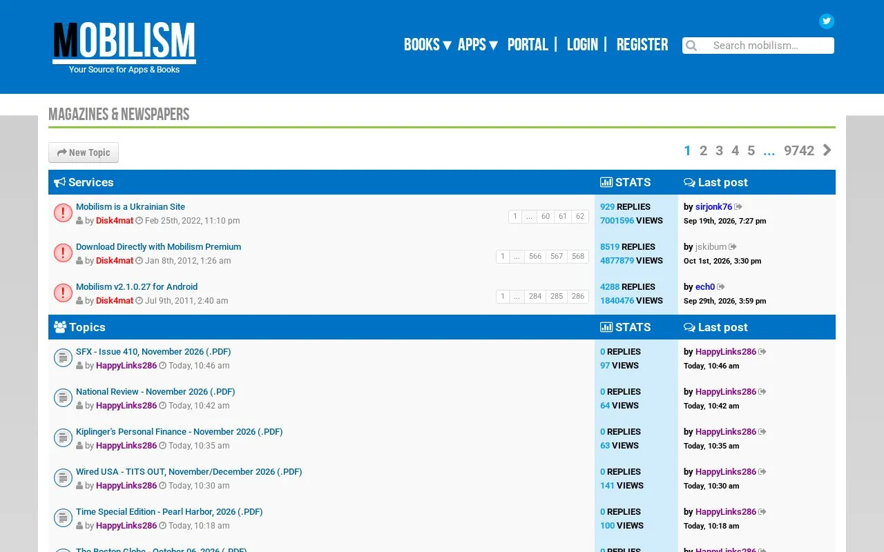 Mobilism Newspapers homepage screenshot