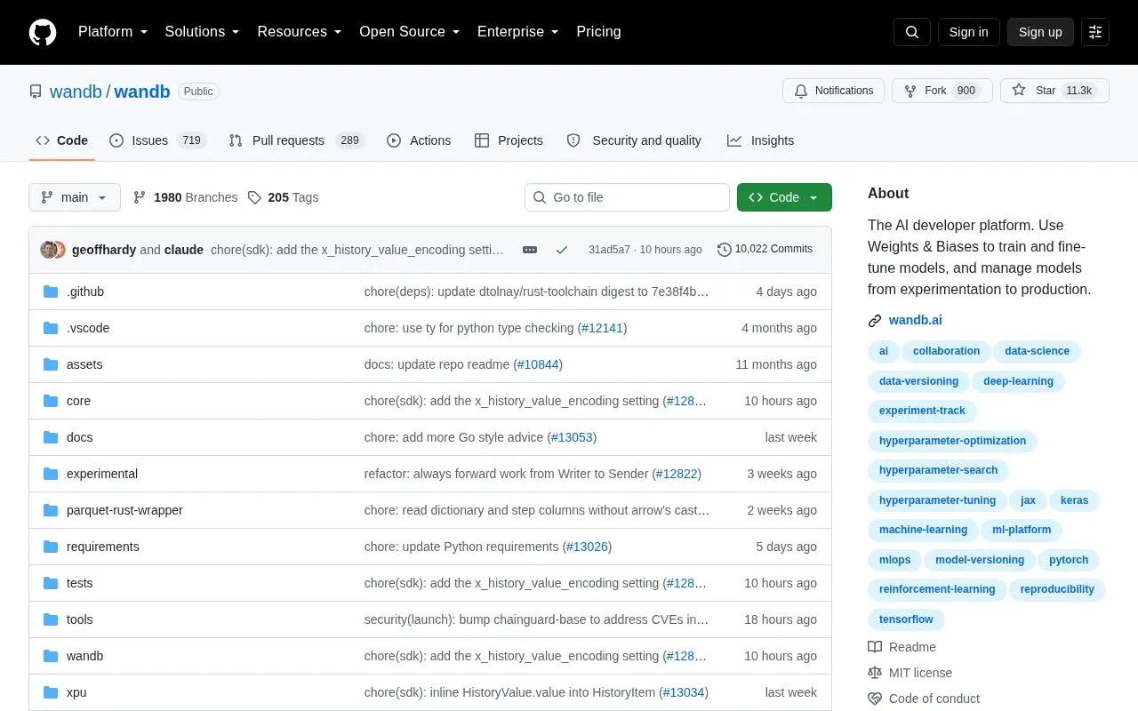 Weights & Biases homepage screenshot