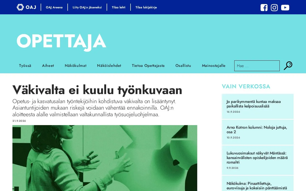 Opettaja homepage screenshot