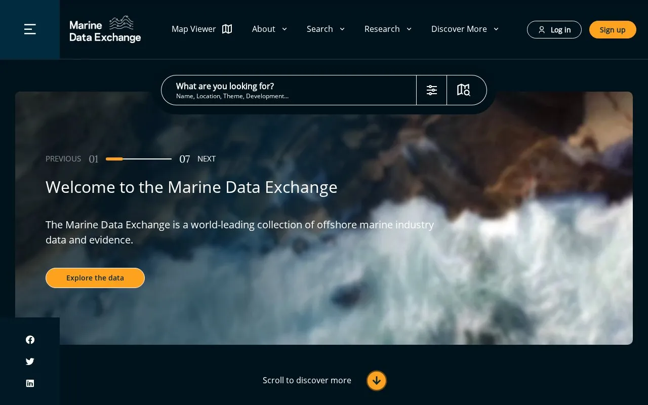 Marine Data Exchange homepage screenshot