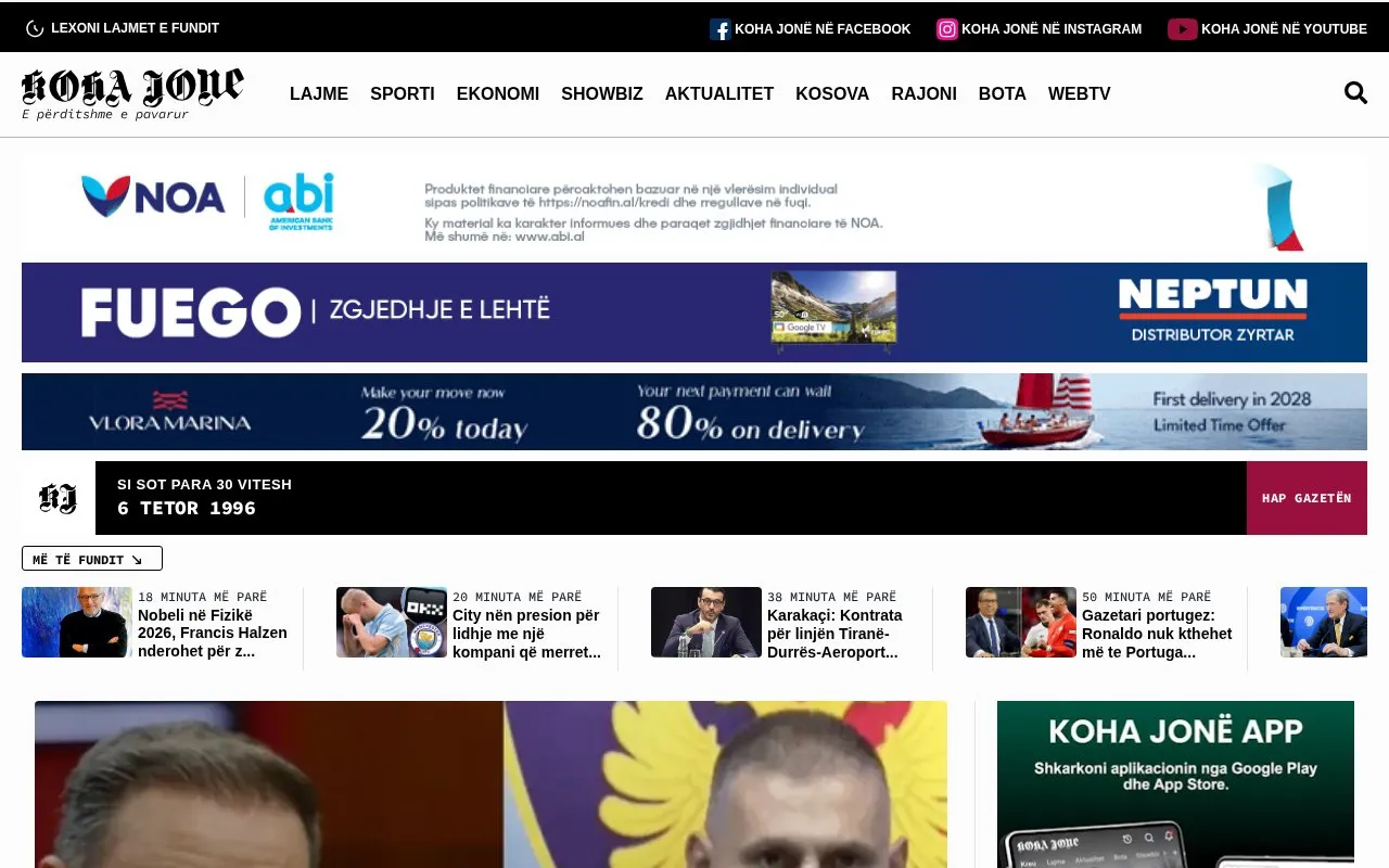 Koha Jonë homepage screenshot