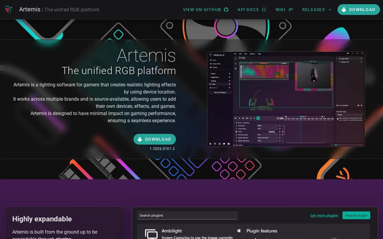 Artemis homepage screenshot