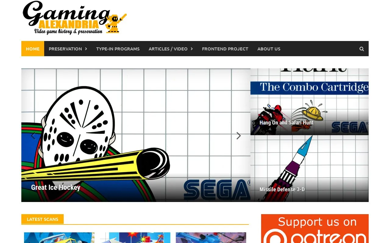 Gaming Alexandria homepage screenshot
