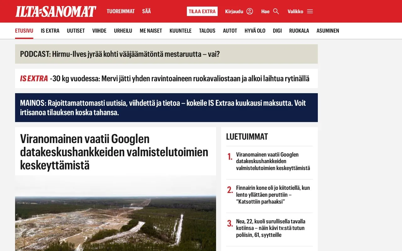 Ilta-Sanomat homepage screenshot
