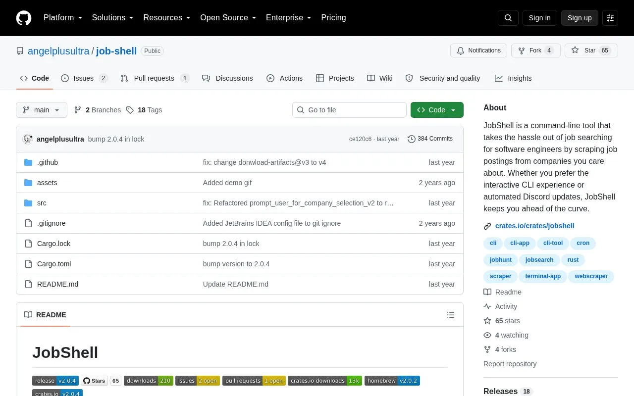 Job Shell homepage screenshot