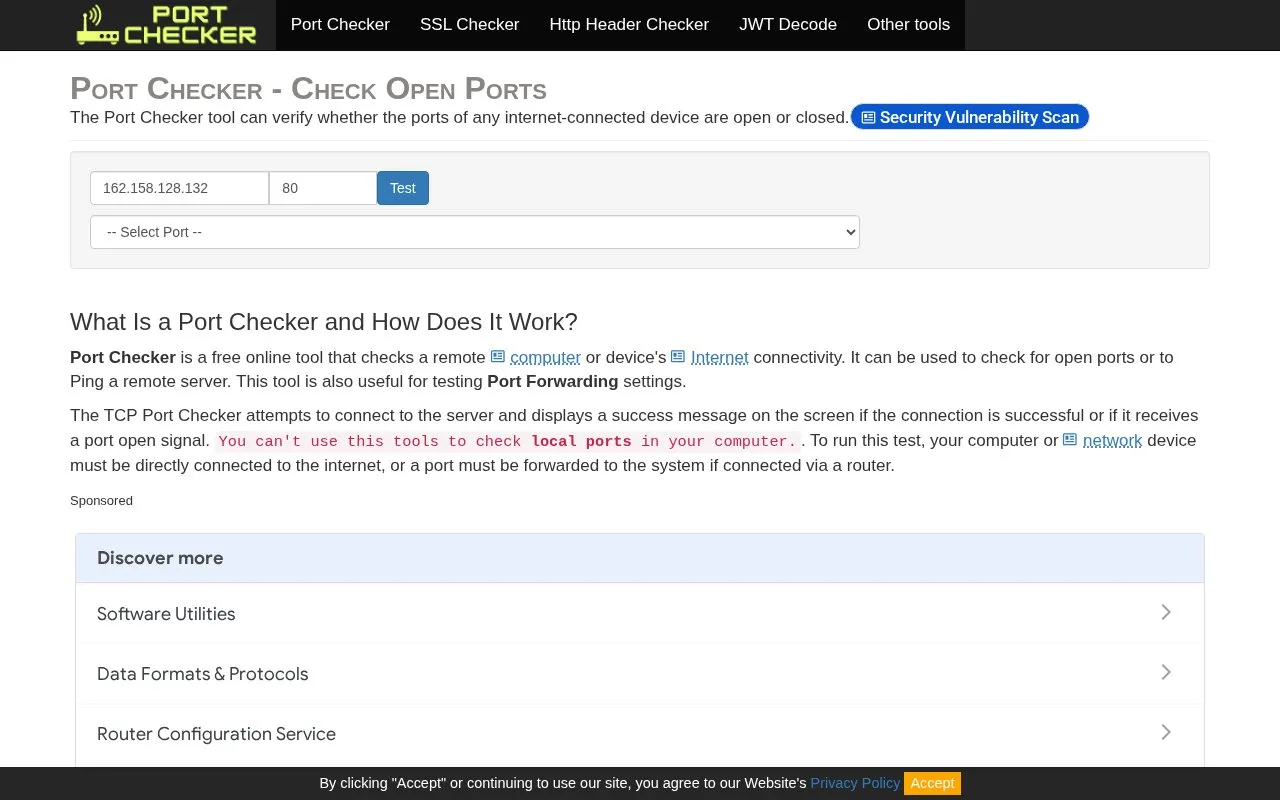 PortCheckers homepage screenshot