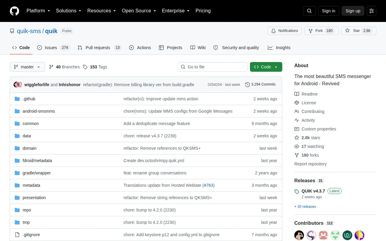 QUIK homepage screenshot
