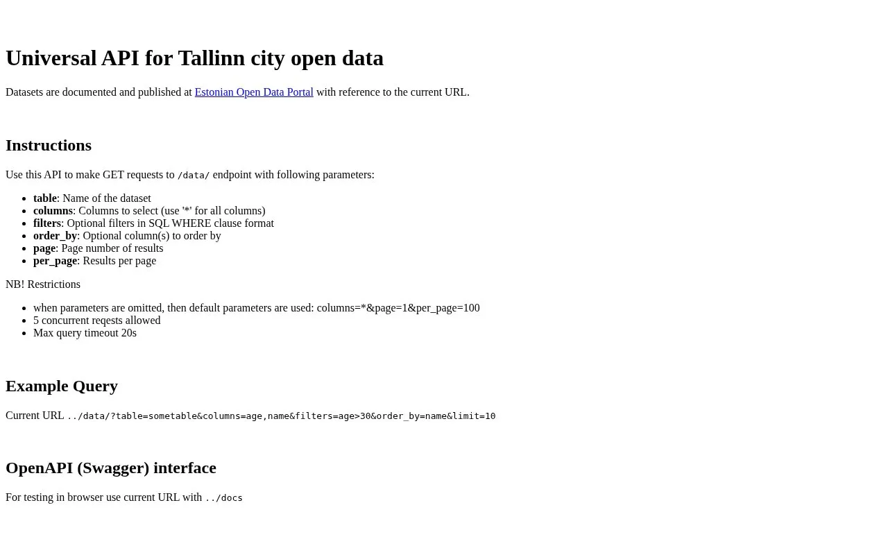 Open Data Tallinn homepage screenshot