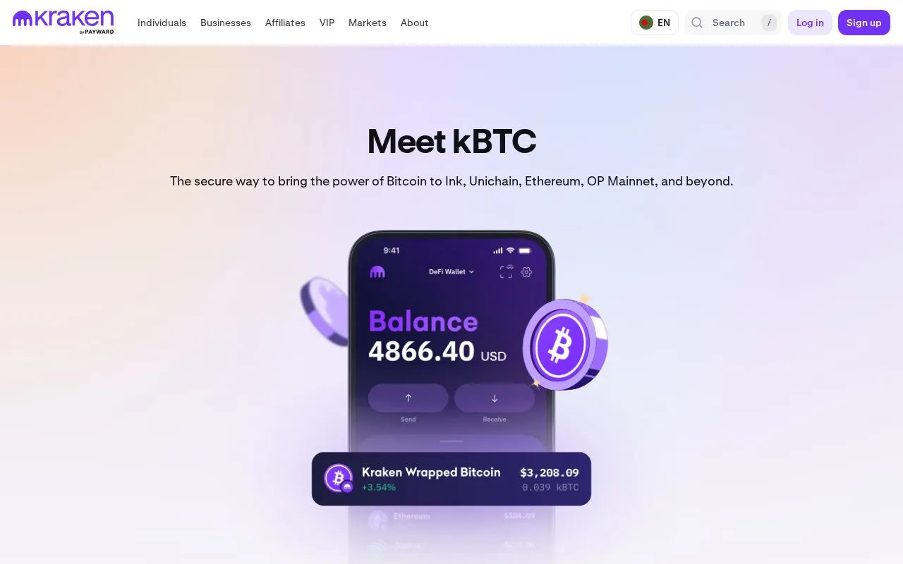 Kraken Bitcoin homepage screenshot