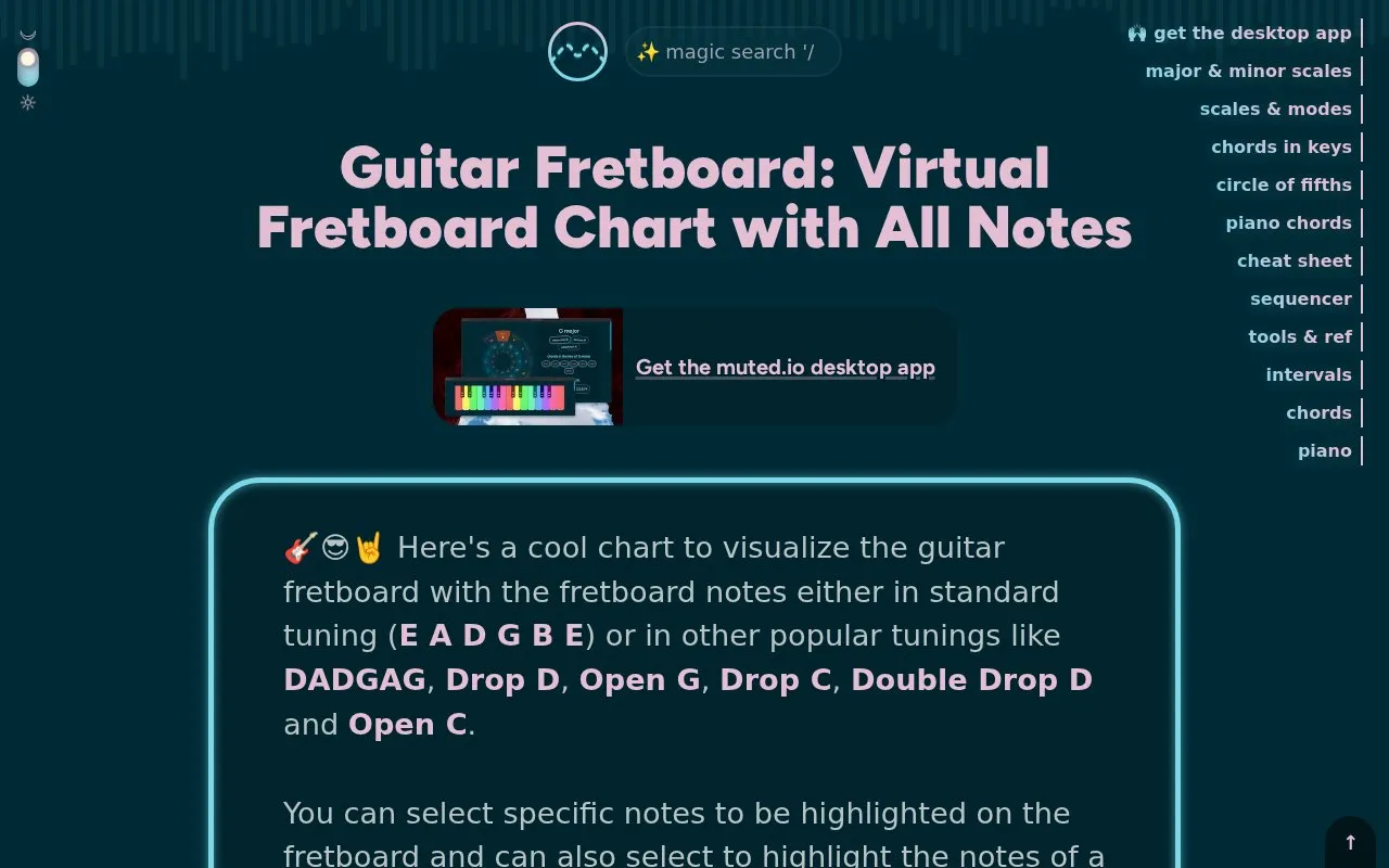 Guitar Fretboard homepage screenshot