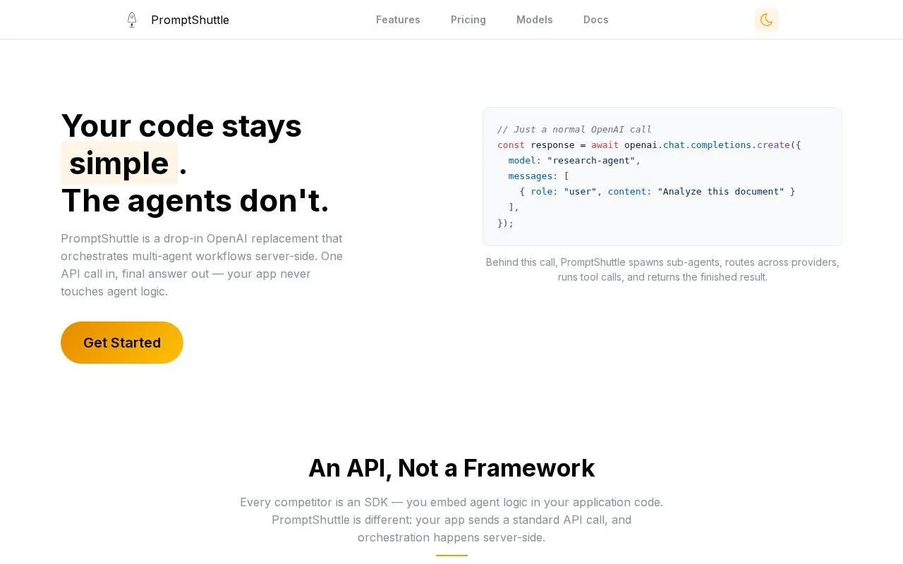 PromptShuttle homepage screenshot