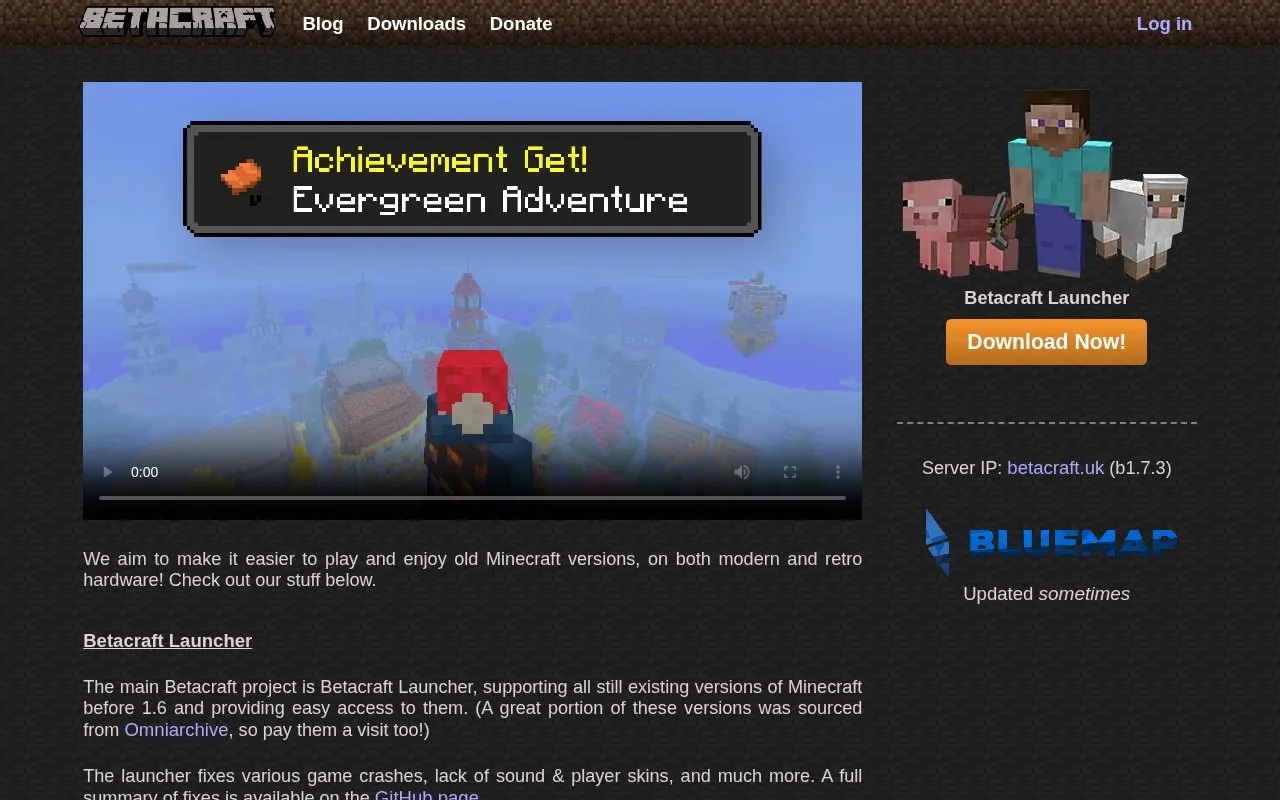 Betacraft Launcher homepage screenshot