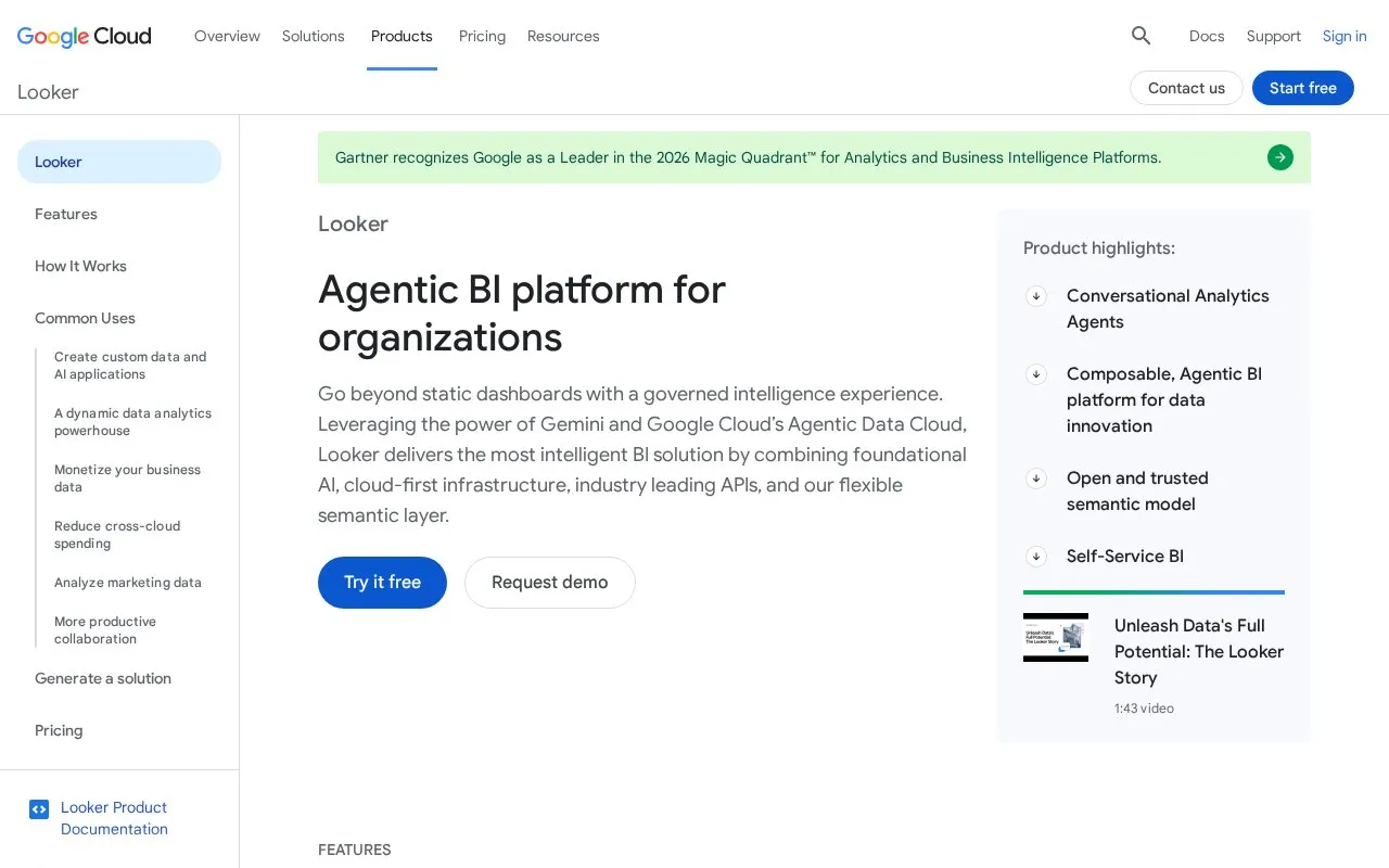 Looker homepage screenshot