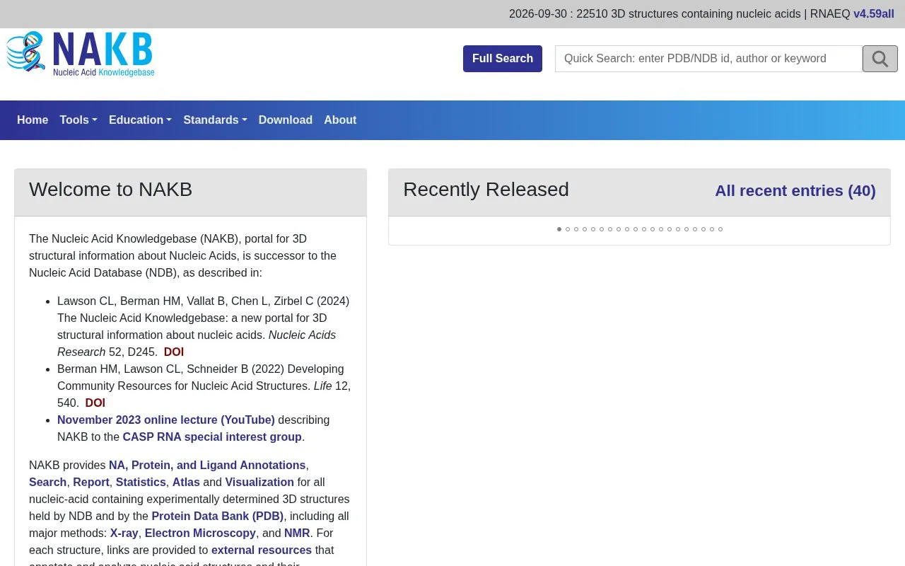 Nucleic Acid Knowledgebase homepage screenshot
