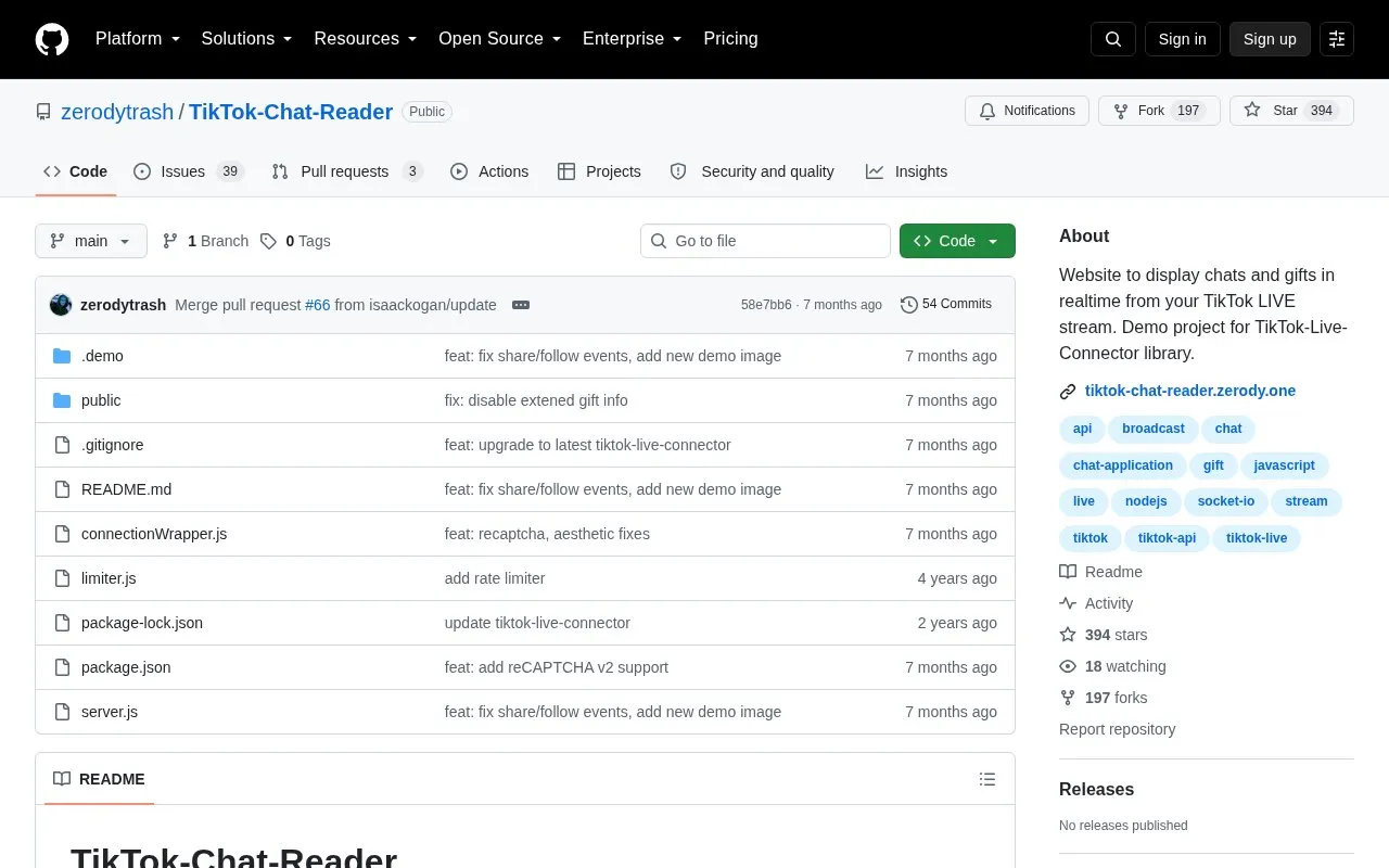 TikTok-Chat-Reader homepage screenshot