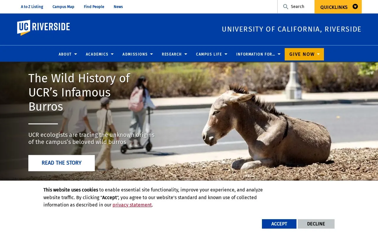 University of California, Riverside homepage screenshot