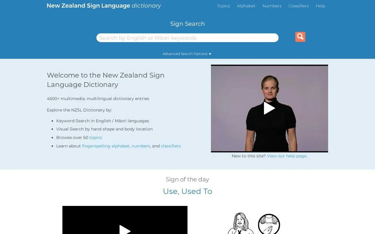 NZSL homepage screenshot