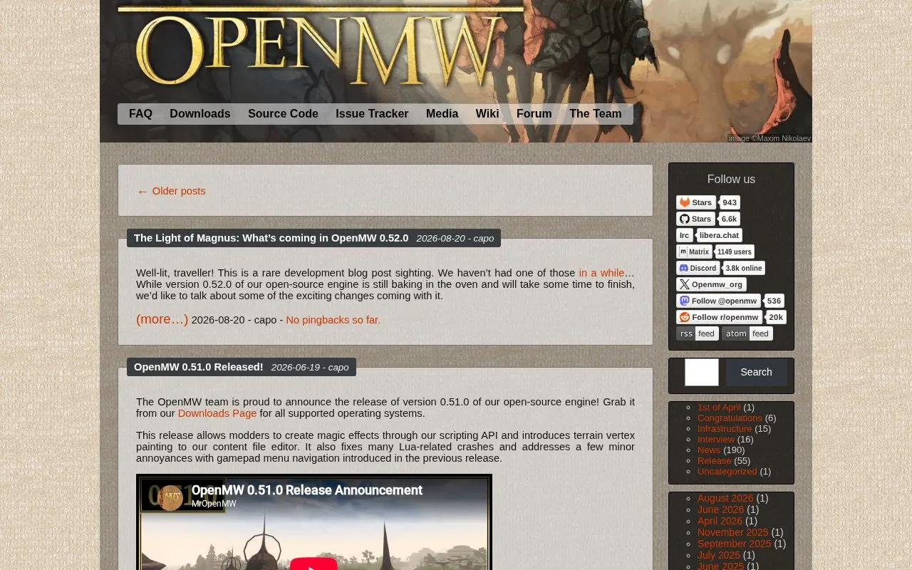 OpenMW homepage screenshot