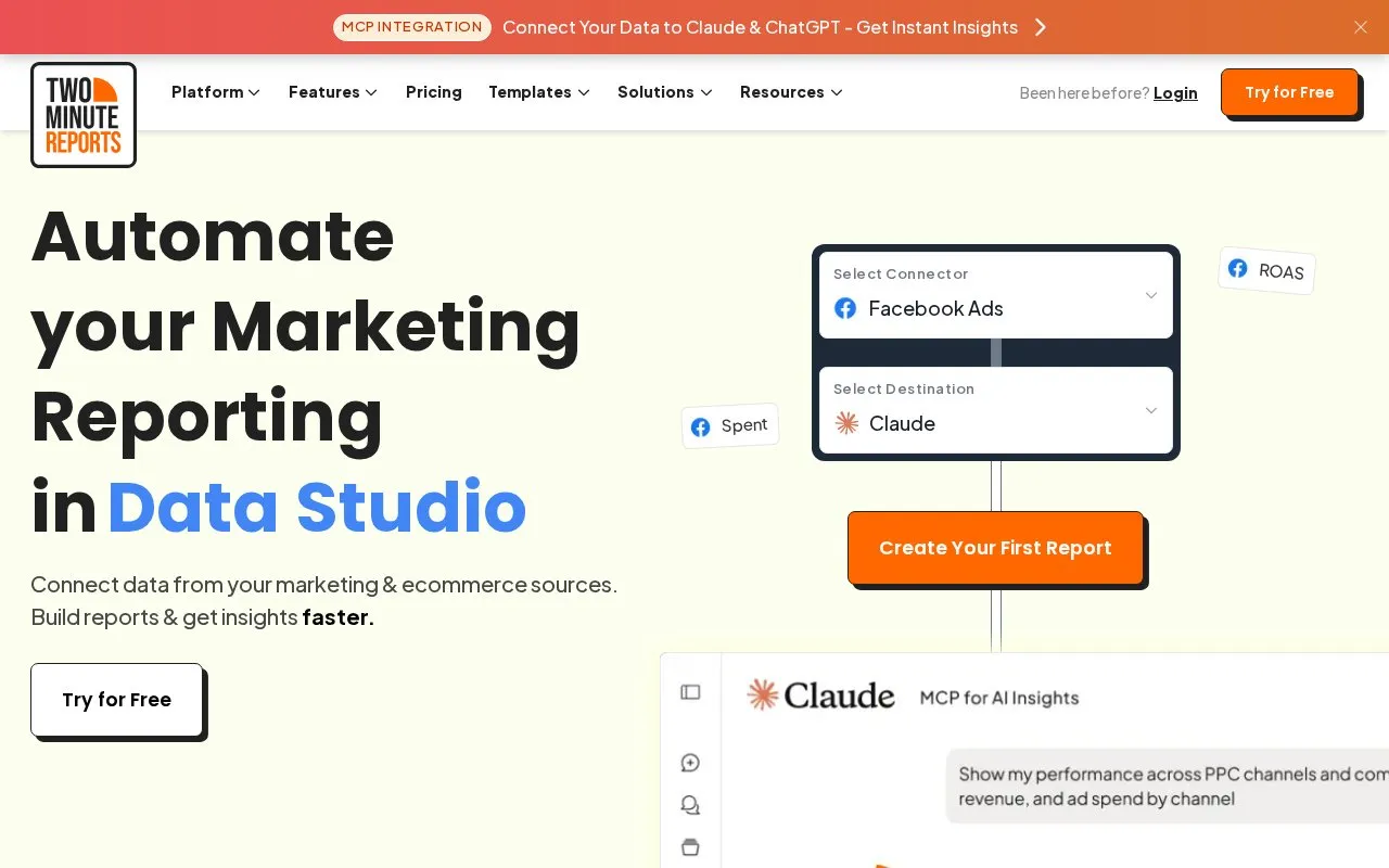 Two Minute Reports homepage screenshot