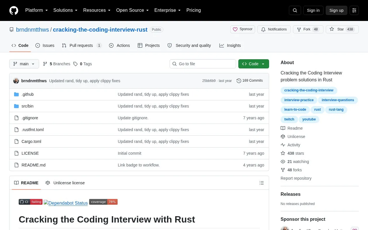 cracking-the-coding-interview-rust homepage screenshot