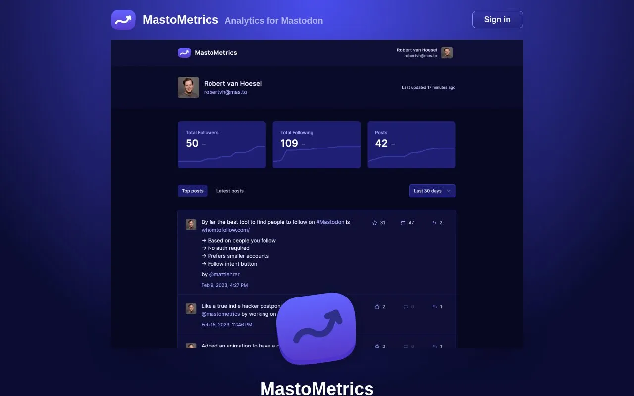 MastoMetrics homepage screenshot