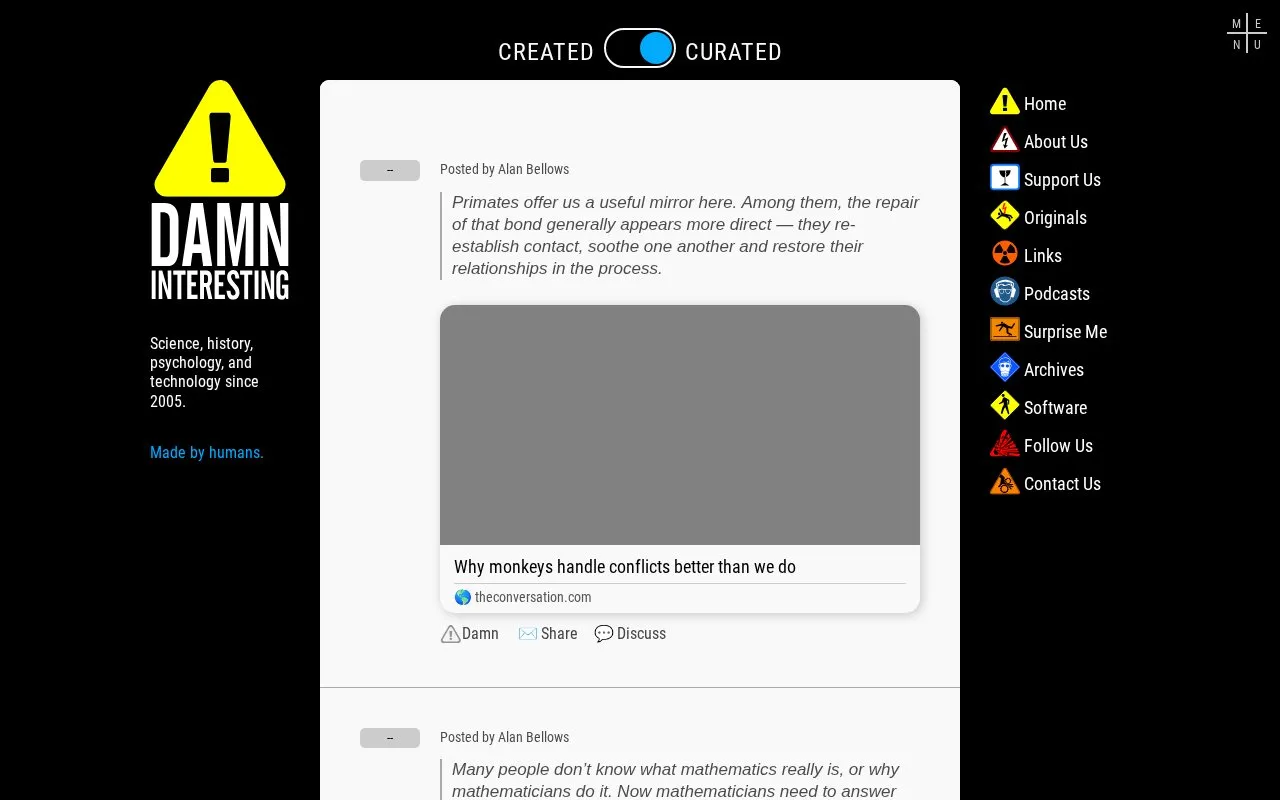 DamnInteresting homepage screenshot