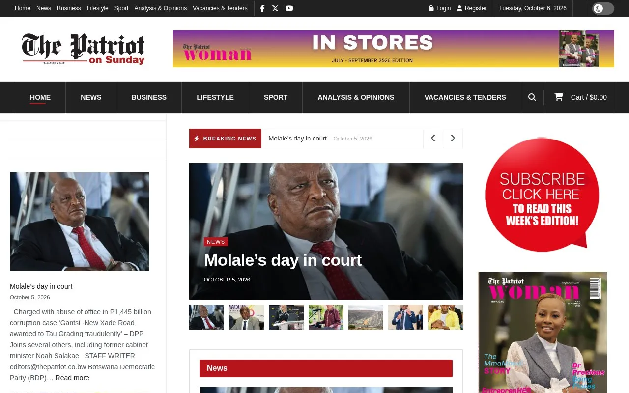 The Patriot On Sunday homepage screenshot