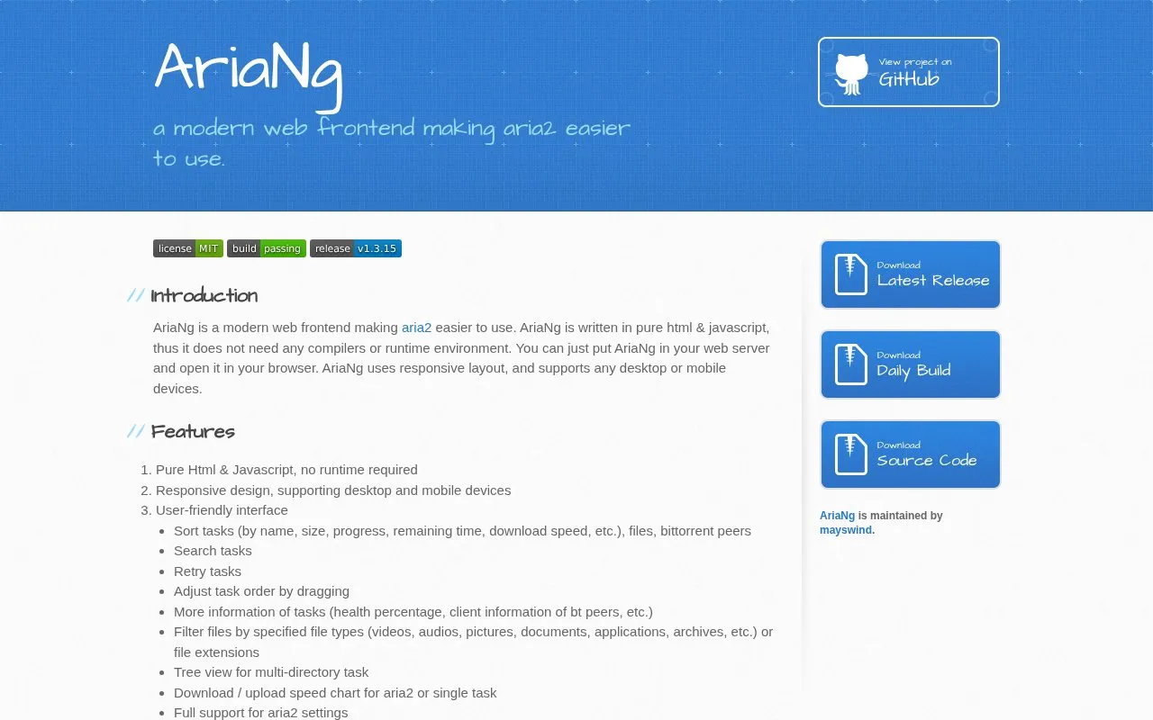 Ariang homepage screenshot