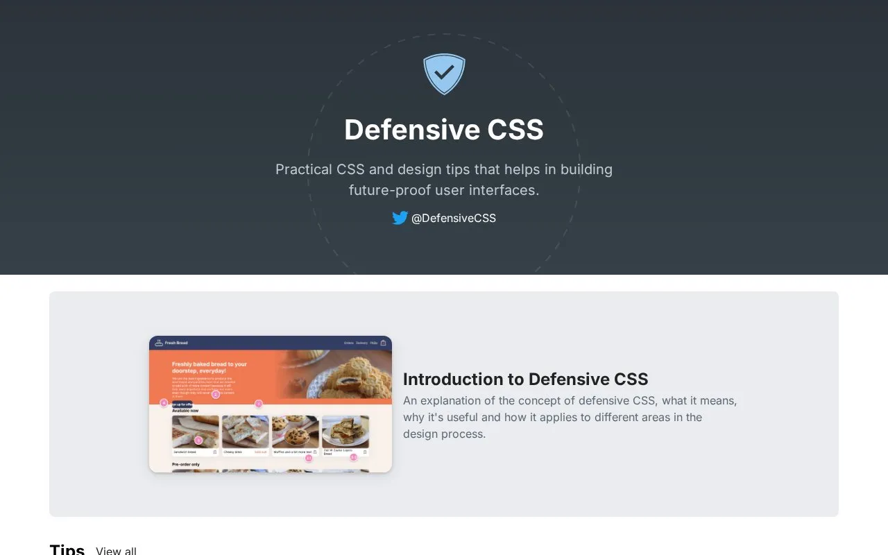 DefensiveCSS homepage screenshot