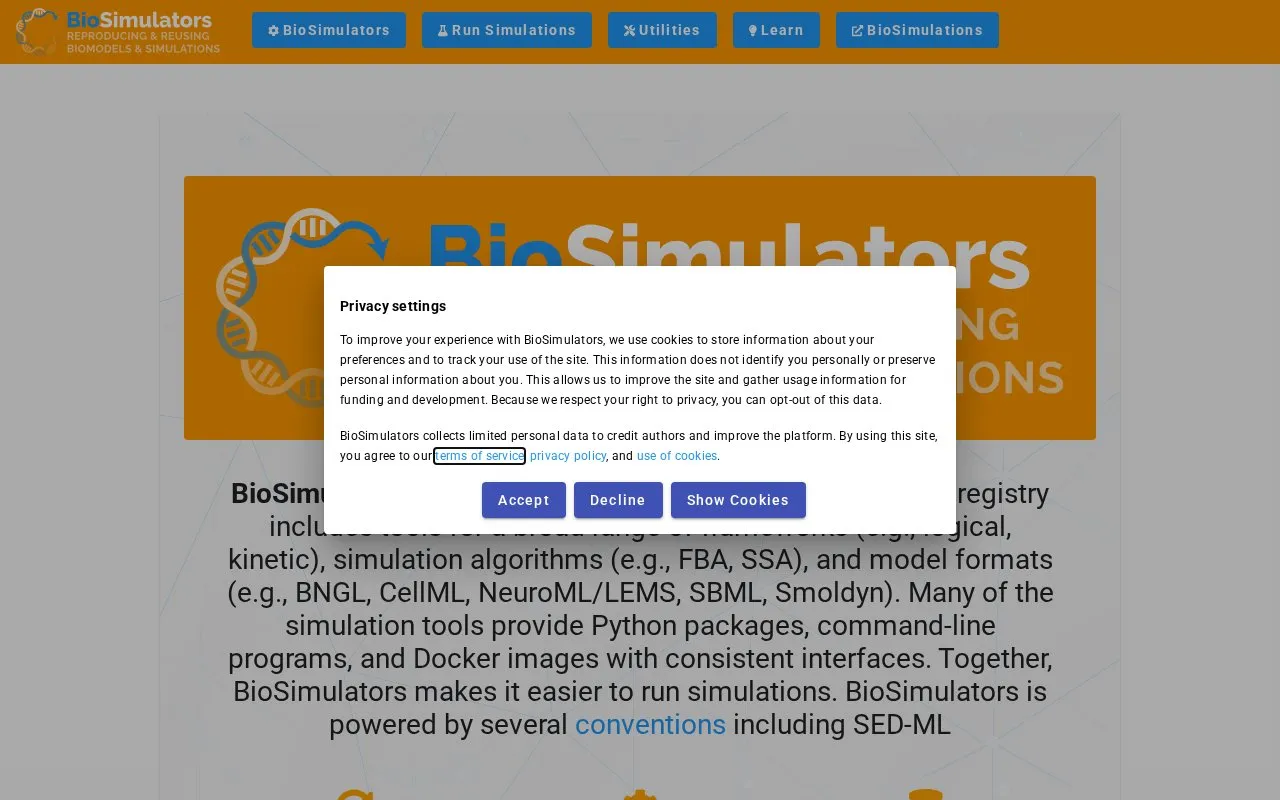 BioSimulators homepage screenshot