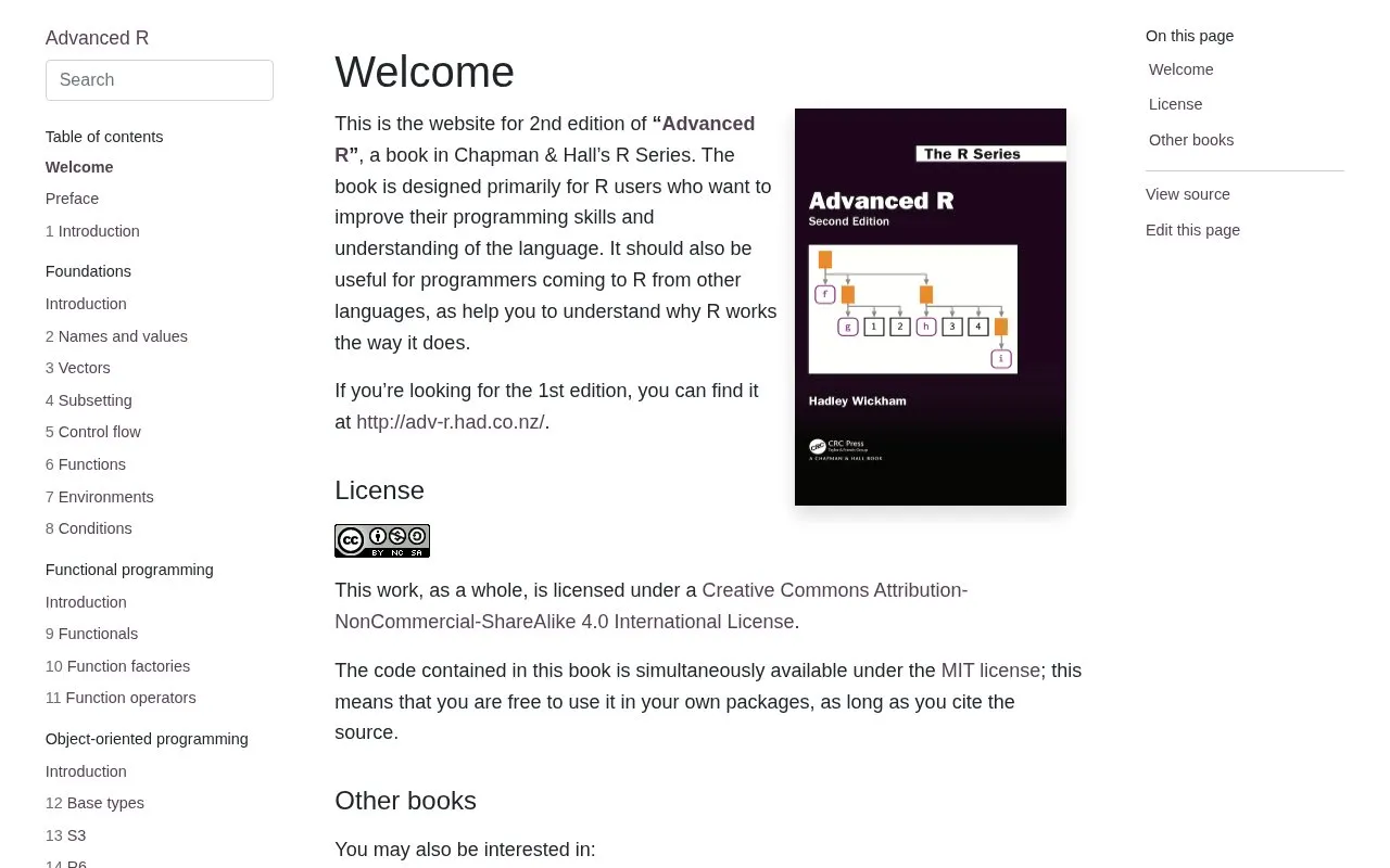 Advanced R homepage screenshot