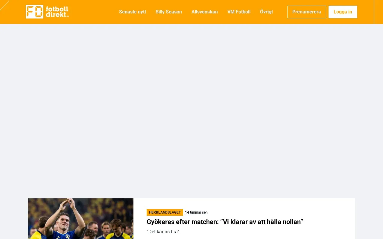 Fotboll direkt homepage screenshot