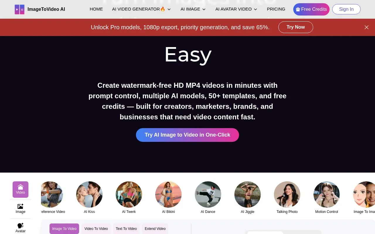 ImageToVideo AI - homepage screenshot