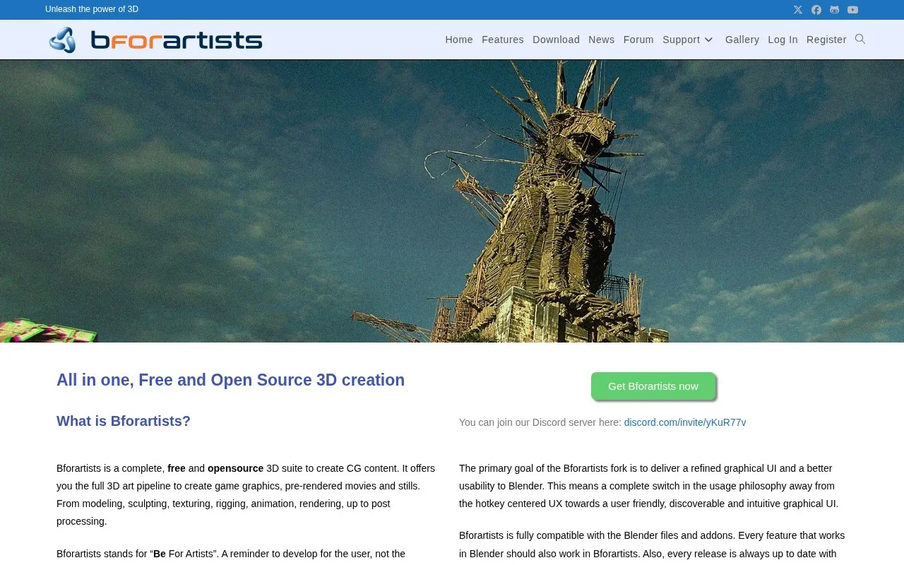 Bforartists homepage screenshot