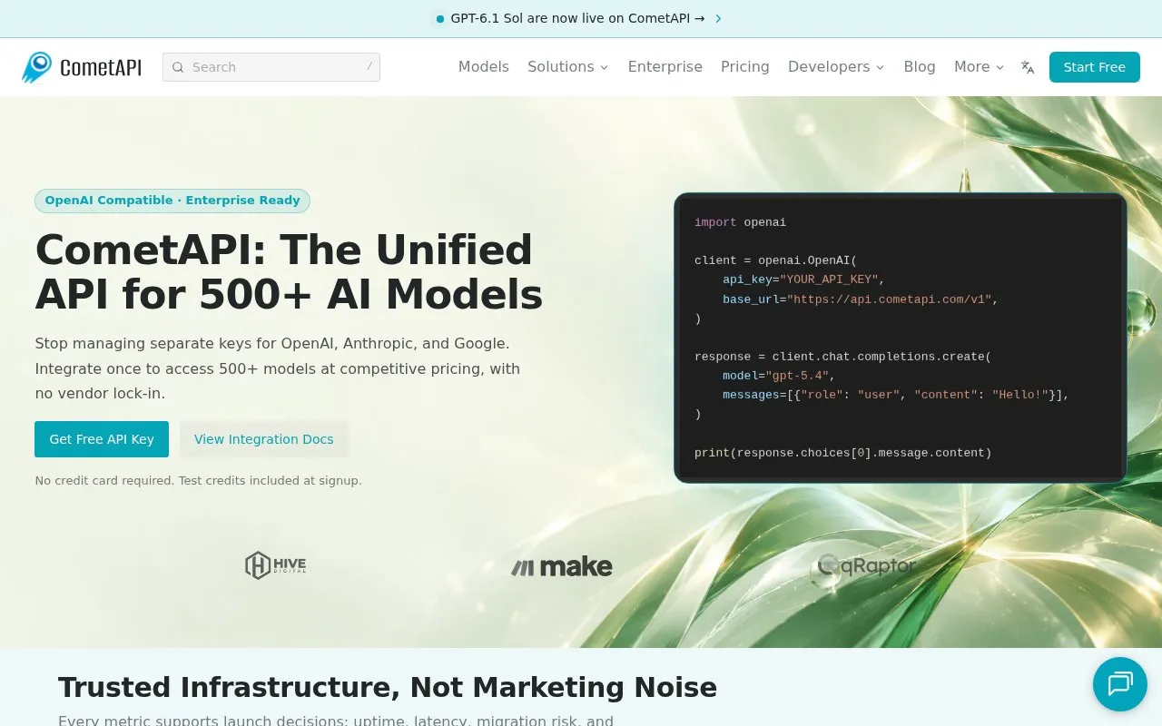 CometAPI homepage screenshot