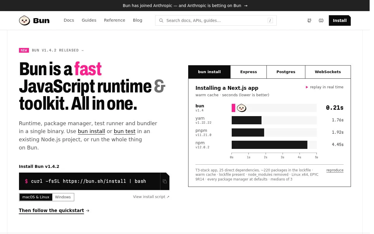 Bun homepage screenshot