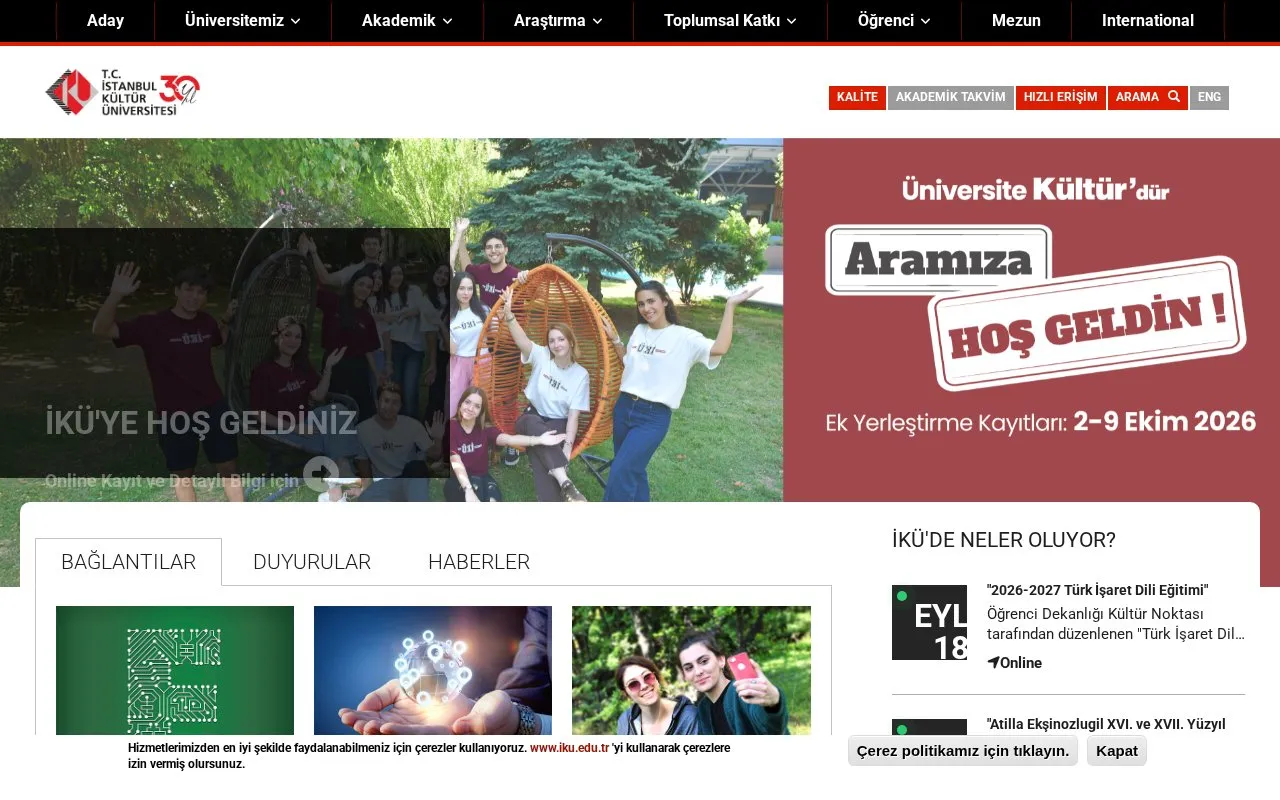 Istanbul Kultur University homepage screenshot