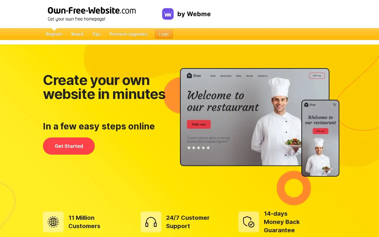 Own Free Website homepage screenshot