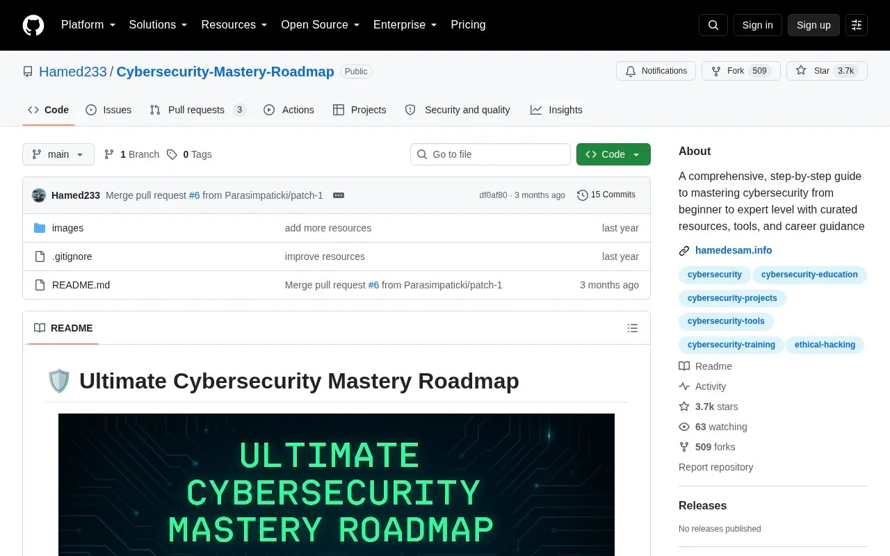Cybersecurity Mastery Roadmap homepage screenshot