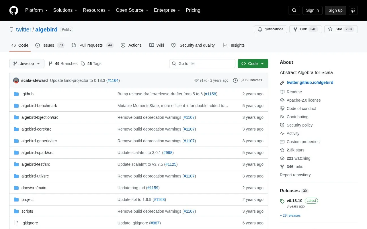 Algebird homepage screenshot