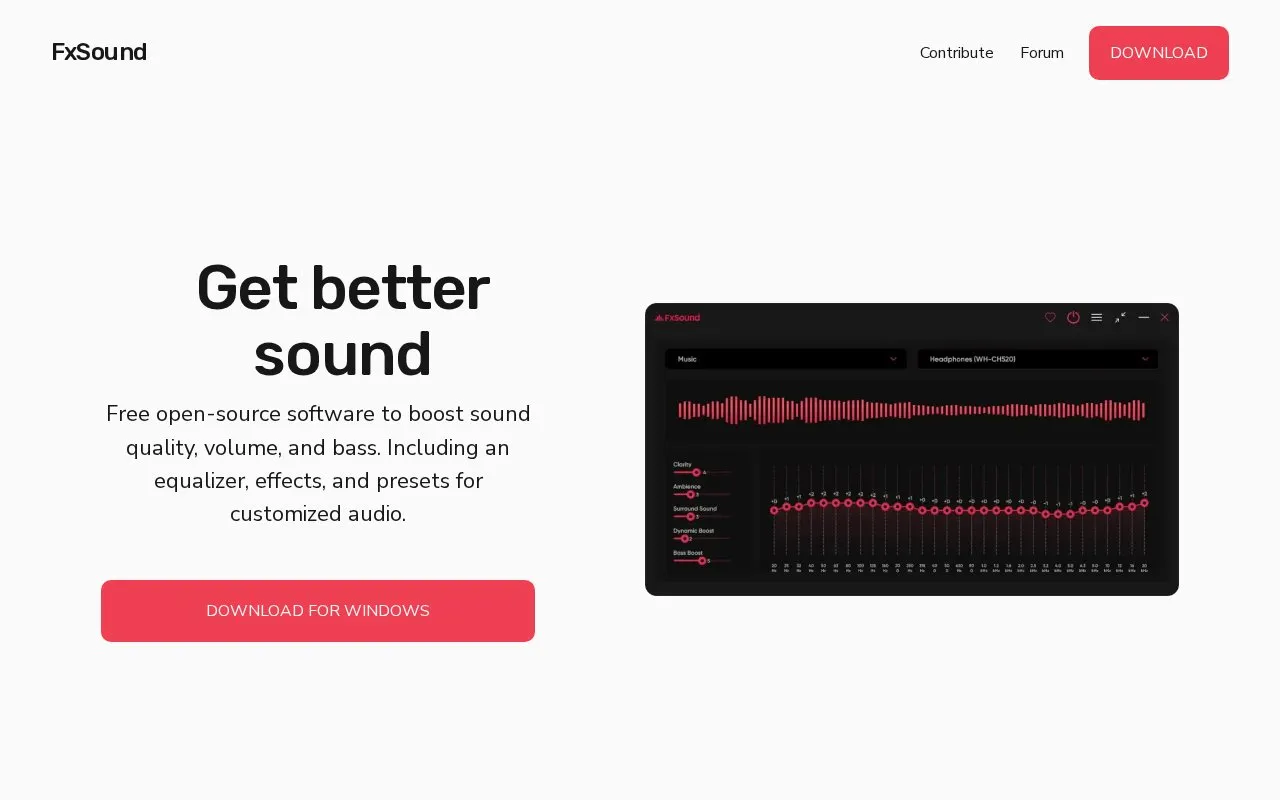FxSound homepage screenshot