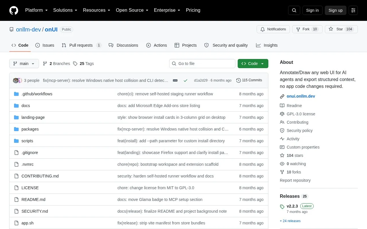 onUI homepage screenshot