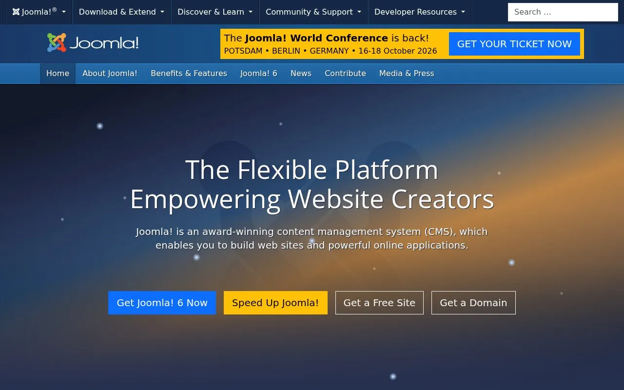 Joomla! homepage screenshot